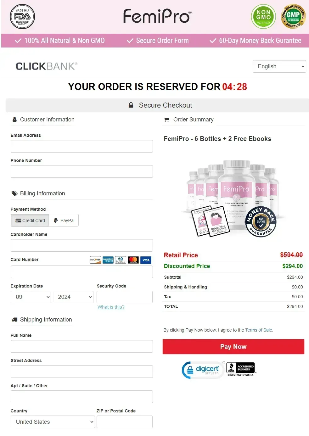 FemiPro payment process